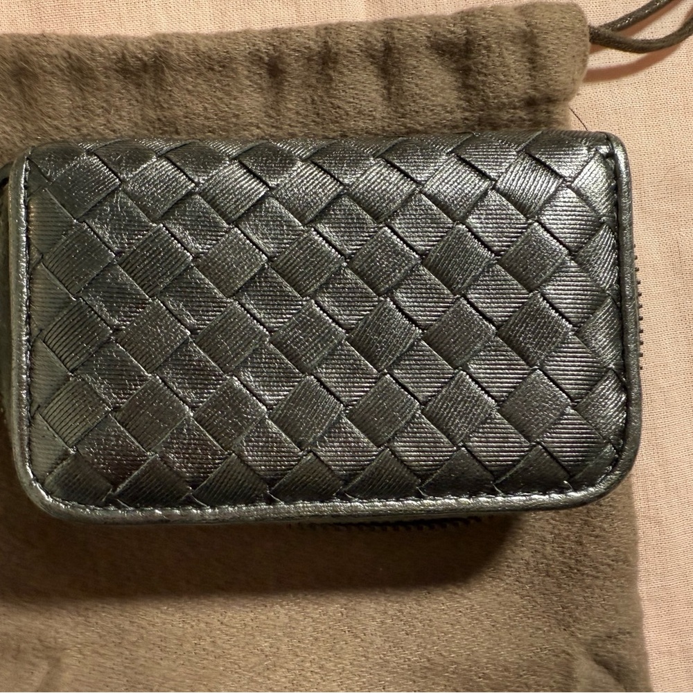Bottega Veneta Dark Sliver Woven Coin/Card Holder